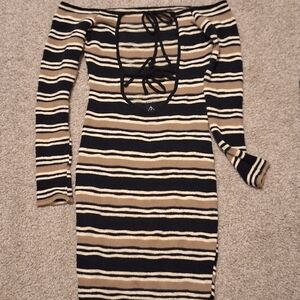 Windsor Knit Body con Dress in black white and beige Size M